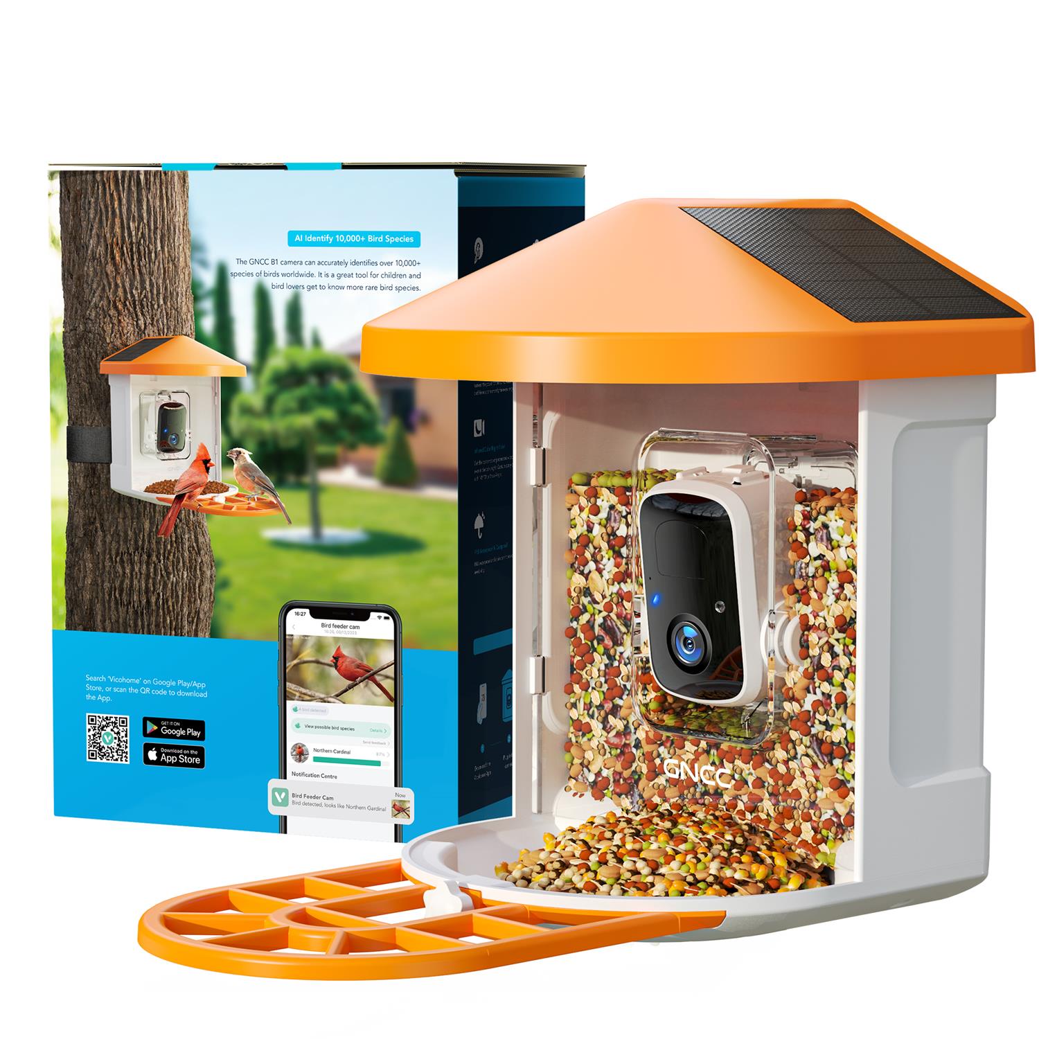 GNCC Smart Bird Feeder with 1080P Solar Camera Wild Bird Feeders Squirrel Proof